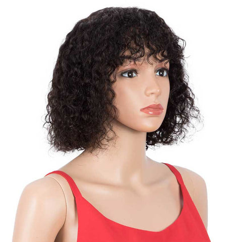 Image of Rebecca Fashion Short Curly Wavy Bob Human Hair Y1B Wigs With Bangs 10 inch