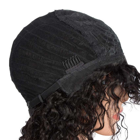 Image of Rebecca Fashion Short Curly Wavy Bob Human Hair Y1B Wigs With Bangs 10 inch