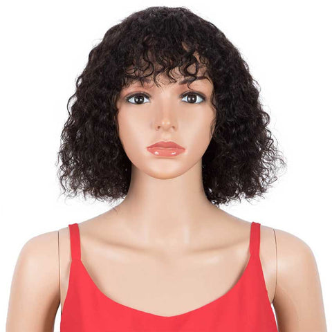 Image of Rebecca Fashion Short Curly Wavy Bob Human Hair Y1B Wigs With Bangs 10 inch