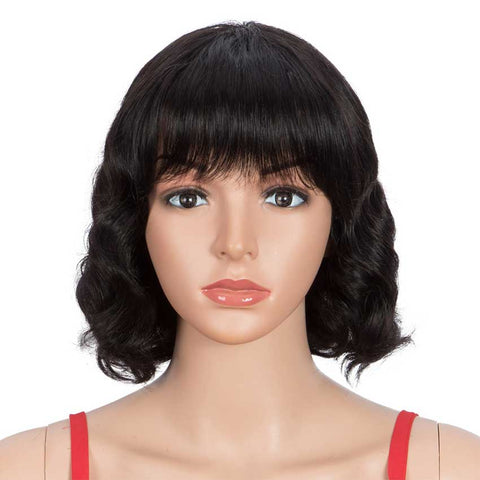 Image of Rebecca Fashion Short Deep Wavy Human Hair Wigs With Bangs for Black Women