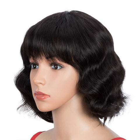 Image of Rebecca Fashion Short Deep Wavy Human Hair Wigs With Bangs for Black Women