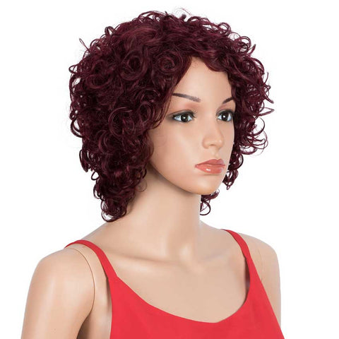 Image of Rebecca Fashion Short Bouncy Curly Wigs Human Hair for Women Cute Human Hair Bob Wigs Ombre Burgunry blonde Wigs