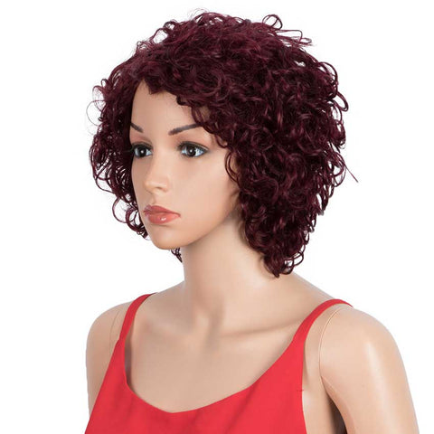 Image of Rebecca Fashion Short Wavy Bob Wigs Wine Red Human Hair Cute Wig