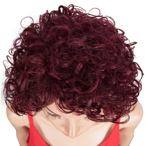 Image of Rebecca Fashion Short Wavy Bob Wigs Wine Red Human Hair Cute Wig
