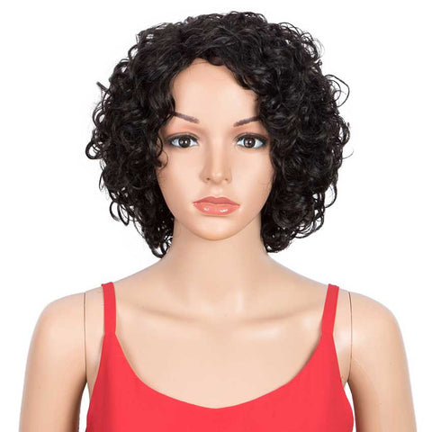 Image of Rebecca Fashion Short Wavy Bob Wigs Human Hair for Women Cute Human Hair Black Wig