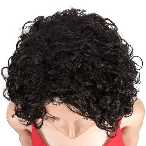 Image of Rebecca Fashion Short Wavy Bob Wigs Human Hair for Women Cute Human Hair Black Wig