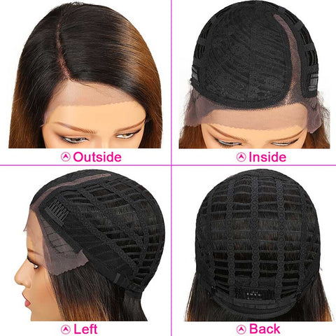 Image of Rebecca Fashion Straight Human Hair Wig Ombre Brown Lace Side Part Wig 18 Inch