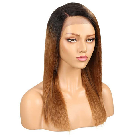 Image of Rebecca Fashion Straight Human Hair Wig Ombre Brown Lace Side Part Wig 18 Inch
