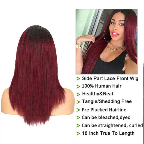 Image of Rebecca Fashion Straight Lace Wig 18 Inch Side Part Human Hair TT1B/99J Ombre Wig