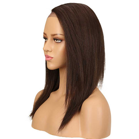Image of Rebecca Fashion Straight Dark Brown Wig Lace Part 18 Inch Human Hair Wig