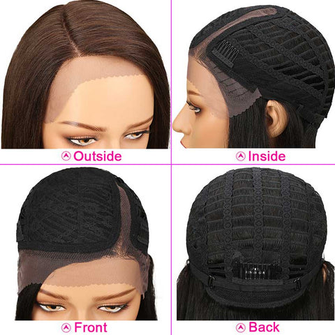 Image of Rebecca Fashion Straight Dark Brown Wig Lace Part 18 Inch Human Hair Wig