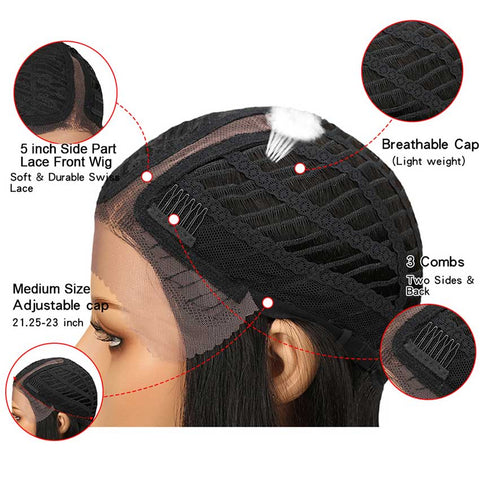 Image of Rebecca Fashion Straight Dark Brown Wig Lace Part 18 Inch Human Hair Wig