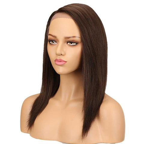Image of Rebecca Fashion Straight Dark Brown Wig Lace Part 18 Inch Human Hair Wig