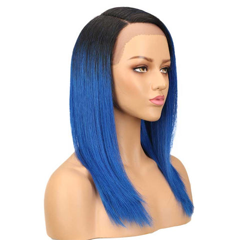 Image of Rebecca Fashion Ombre Blue Straight Human Hair Lace Front Wigs For Black Women