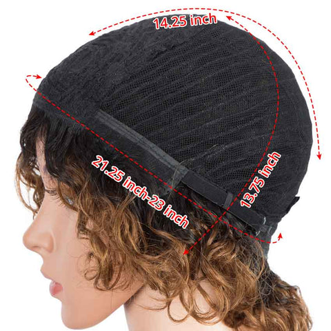 Image of Rebecca Fashion Short Bouncy Curly Wigs Human Hair for Women Cute Human Hair Bob Wigs Ombre Burgunry blonde Wigs