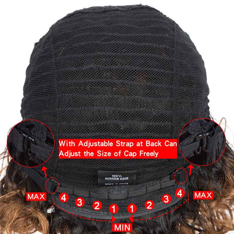 Image of Rebecca Fashion Short Bouncy Curly Wigs Human Hair for Women Cute Human Hair Bob Wigs Ombre Burgunry blonde Wigs