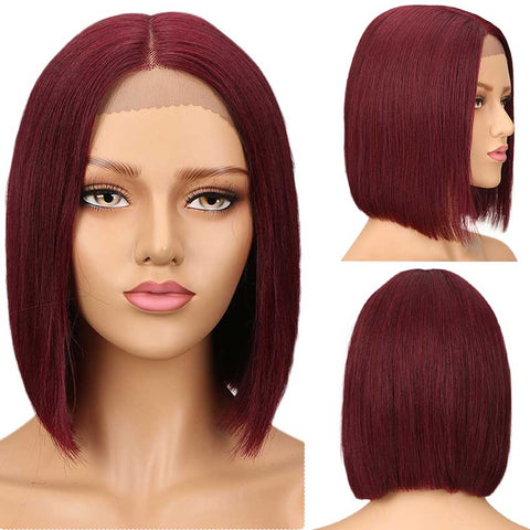 Image of Rebecca Fashion Wine Red Short Bob Wig Lace Part 10 inch Human Hair Wigs