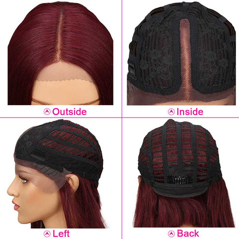 Image of Rebecca Fashion Wine Red Short Bob Wig Lace Part 10 inch Human Hair Wigs