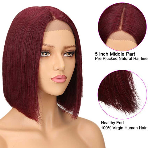 Image of Rebecca Fashion Wine Red Short Bob Wig Lace Part 10 inch Human Hair Wigs