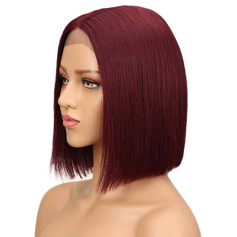 Image of Rebecca Fashion Wine Red Short Bob Wig Lace Part 10 inch Human Hair Wigs