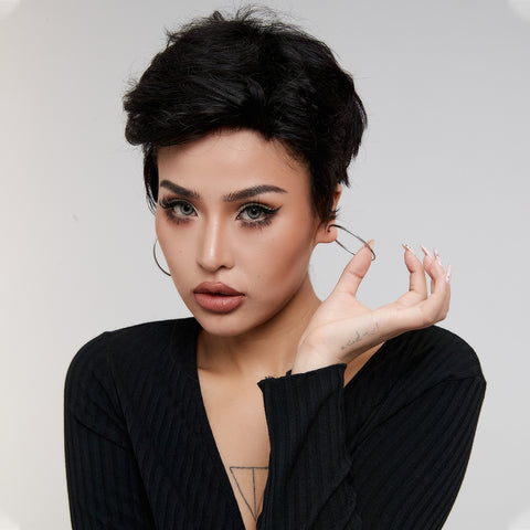 Image of Rebecca Fashion Human Hair Pixie Cut Wigs Pixie Bob Wig with Hand-tied Hairline Natural Color