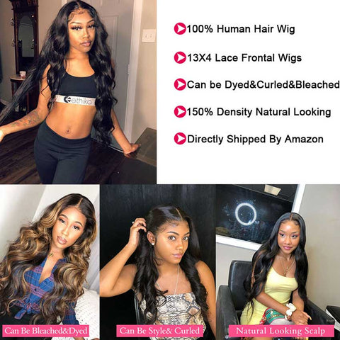 Image of Rebecca Fashion 13x4 Lace Front Wigs Human Hair Loose Body Wave Wigs 150% Density Natural Black Color