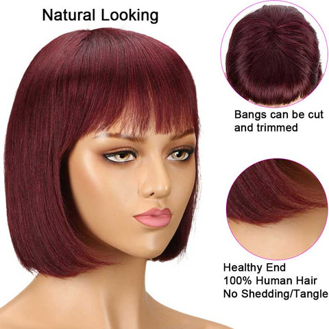 Image of Rebecca Fashion Bob Wig Short Human Hair Red Wigs With Bangs