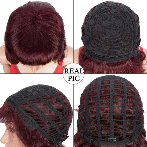 Image of Rebecca Fashion Bob Wig Short Human Hair Red Wigs With Bangs