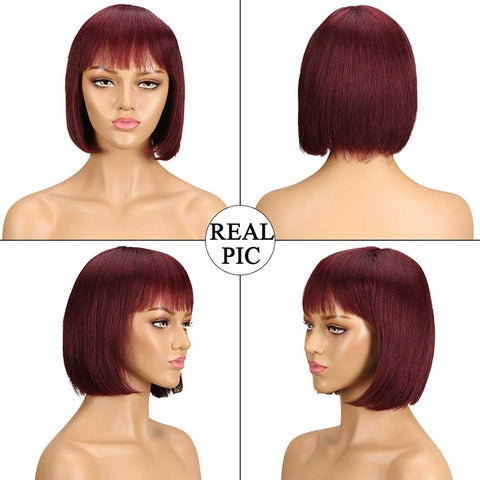 Image of Rebecca Fashion Bob Wig Short Human Hair Red Wigs With Bangs