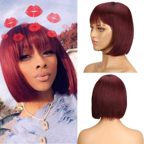 Image of Rebecca Fashion Bob Wig Short Human Hair Red Wigs With Bangs