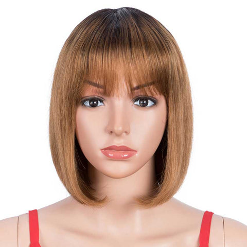 Image of Rebecca Fashion Ombre Wig Basic Cap Wig T1B/30 Straight Wigs With Bangs Human Hair