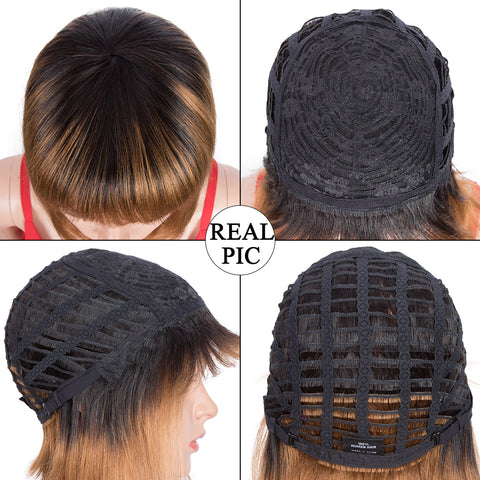 Image of Rebecca Fashion Ombre Wig Basic Cap Wig T1B/30 Straight Wigs With Bangs Human Hair