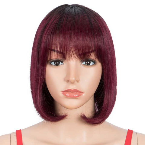 Image of Rebecca Fashion T1B/99J Short Bob Wig Straight Hair Wigs With Bangs