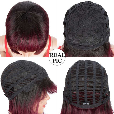 Image of Rebecca Fashion T1B/99J Short Bob Wig Straight Hair Wigs With Bangs