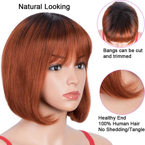 Image of Rebecca Fashion Straight Hair Bob Wigs TT1B/350 Ombre Wigs With Bangs Human Hair