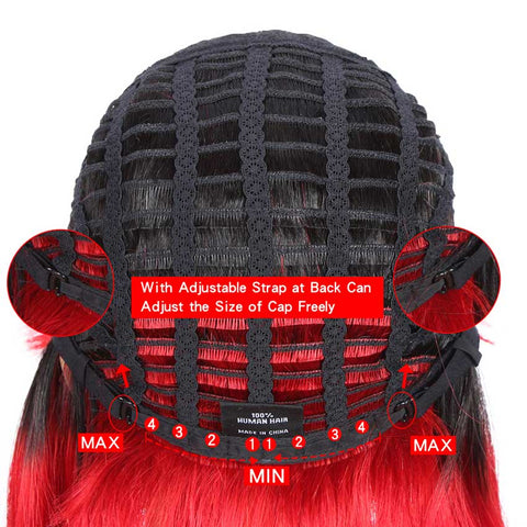 Image of Rebecca Fashion Basic Cap Straight Bob Wigs Ombre Short Wigs With Bangs TT1B/RED