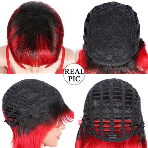 Image of Rebecca Fashion Basic Cap Straight Bob Wigs Ombre Short Wigs With Bangs TT1B/RED