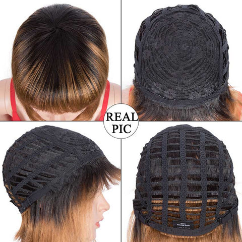 Image of Rebecca Fashion Straight Hair Wigs 130% Density Wigs With Bangs Ombre Wig TT1B/27