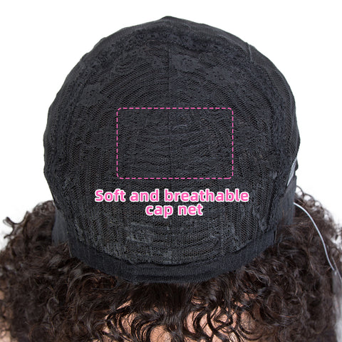 Image of Rebecca Fashion Deep Wave Human Hair Wigs with Bangs Remy Human Hair Wig with Curly Bangs for Black Women Ombre Brown Color