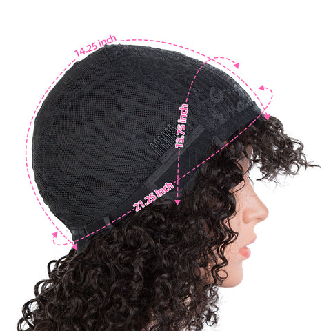 Image of Rebecca Fashion Deep Wave Human Hair Wigs with Bangs Remy Human Hair Wig with Curly Bangs for Black Women Ombre Brown Color