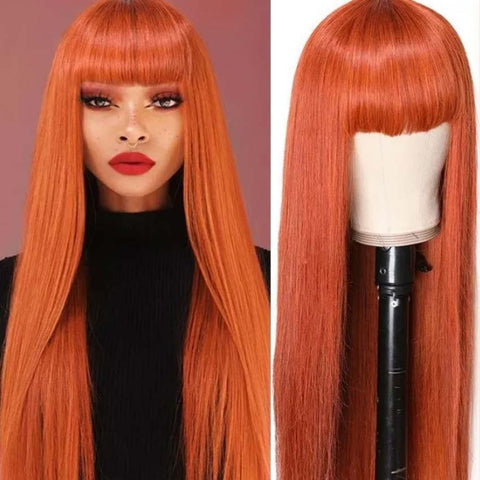 Image of Rebecca Fashion Orange Wigs Straight Human Hair Wigs With Bangs For Women Ginger Color