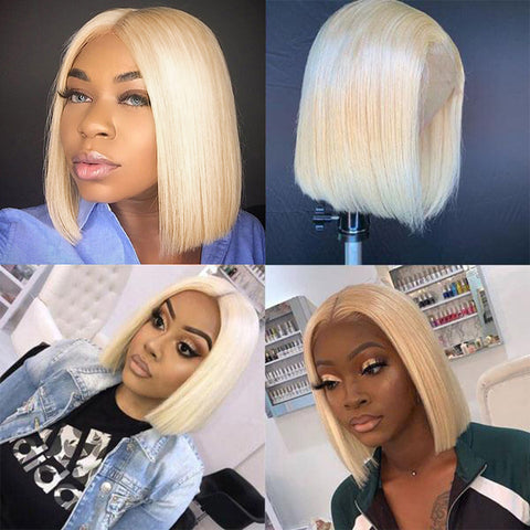 Image of Rebecca Fashion Blonde Bob Wigs 100% Hight-quality Human Hair Lace Front Wigs 613 130% Density