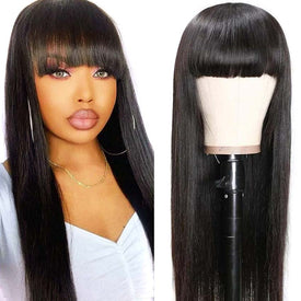Rebecca Fashion Natural Color Wig Long Straight Hair Wigs With Bangs Human Hair