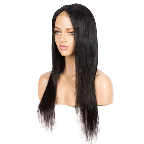 Rebecca Fashion 4x4 Lace Closure Wigs 100% Straight Human Hair Wigs For Black Women 150% Density Natural Black Color