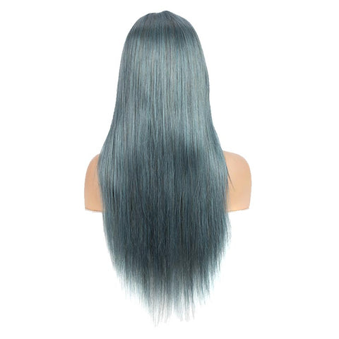 Image of Rebecca Fashion Highlight Blue 100% Human Hair Wigs Straight 4x4 HD Lace Simulated Scalp Wigs 150% Density