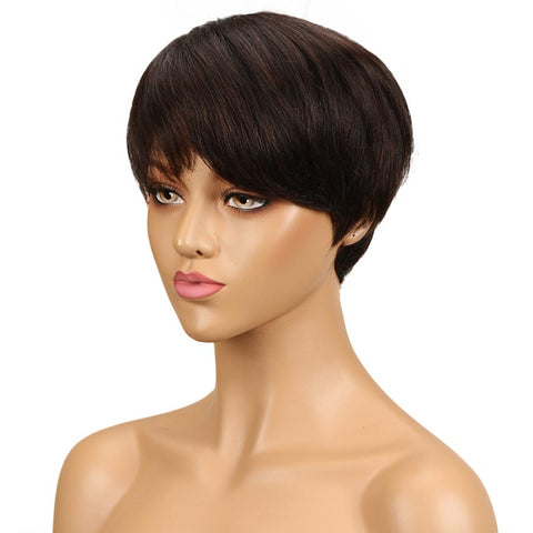 Image of Rebecca Fashion Brown Pixie Cut Wig Short Style Human Hair Wigs With Bangs