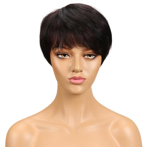 Image of Rebecca Fashion Short Straight Pixie Cut Wigs With Bangs Human Hair Basic Cap Wig