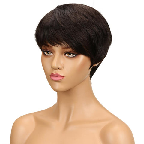 Image of Rebecca Fashion Short Straight Pixie Cut Wigs With Bangs Human Hair Basic Cap Wig