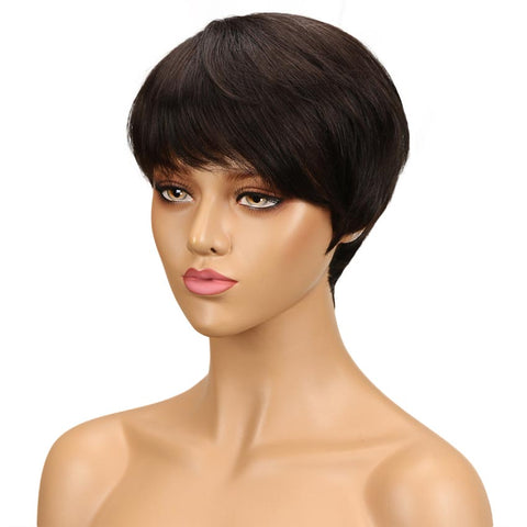 Rebecca Fashion Short Straight Pixie Cut Wigs With Bangs Human Hair Basic Cap Wig