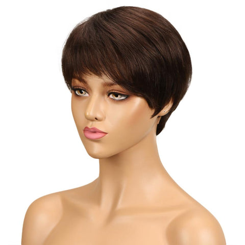 Image of Rebecca Fashion Short Straight Pixie Cut Wigs With Bangs Human Hair Basic Cap Wig